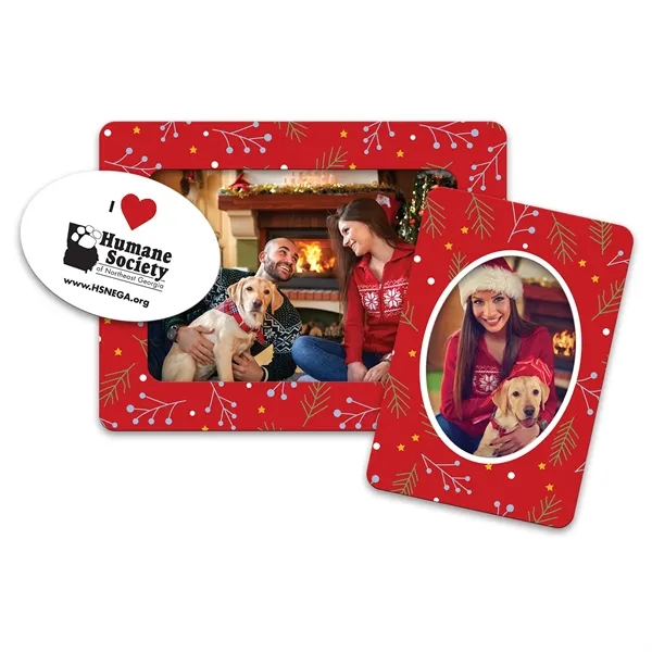 3-in-1 holiday themed magnetic picture frame with oval punch out design.... from ASI 68507 The Magnet Group / Magnet LLC™