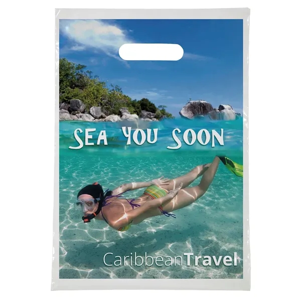 Digital Full-Color Die Cut Handle Plastic Bag with generous imprint area... from ASI 37940 Bag Makers Inc