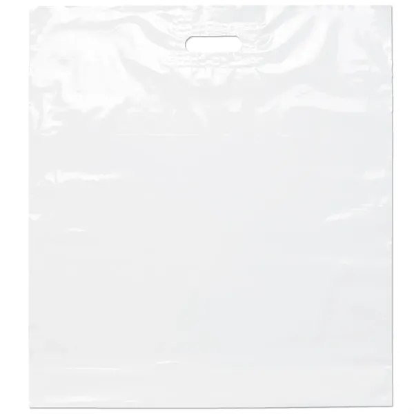 Low-density plastic bags with reinforced die cut handles.... from ASI 37940 Bag Makers Inc