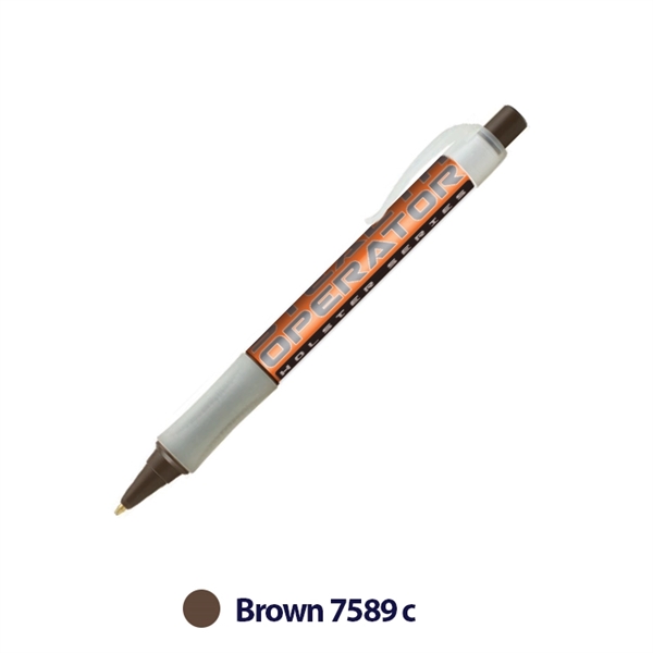 Plastic plunger-action ballpoint pen with wraparound imprint, pocket clip and textured... from ASI 62088 IDProductsource