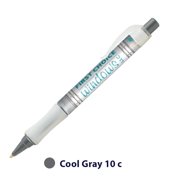 Plastic plunger-action ballpoint pen with wraparound imprint, pocket clip and textured... from ASI 62088 IDProductsource