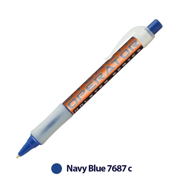 Plastic plunger-action ballpoint pen with wraparound imprint, pocket clip and textured... from ASI 62088 IDProductsource