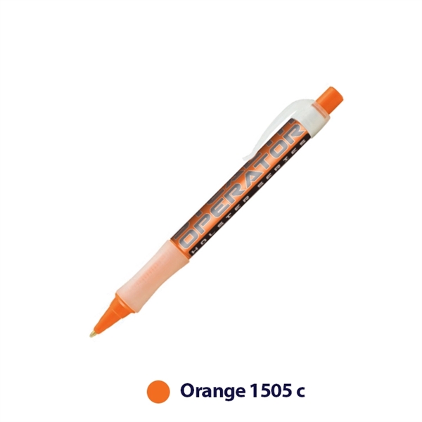 Plastic plunger-action ballpoint pen with wraparound imprint, pocket clip and textured... from ASI 62088 IDProductsource