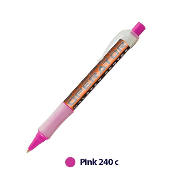 Plastic plunger-action ballpoint pen with wraparound imprint, pocket clip and textured... from ASI 62088 IDProductsource