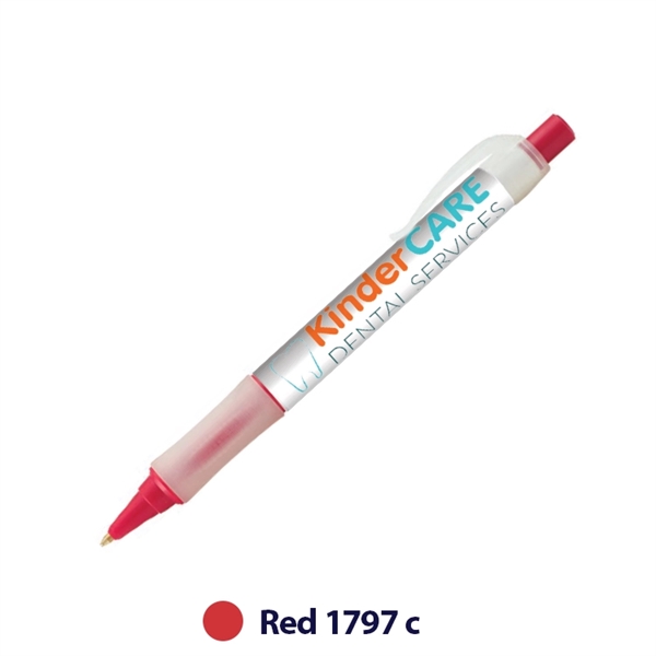 Plastic plunger-action ballpoint pen with wraparound imprint, pocket clip and textured... from ASI 62088 IDProductsource