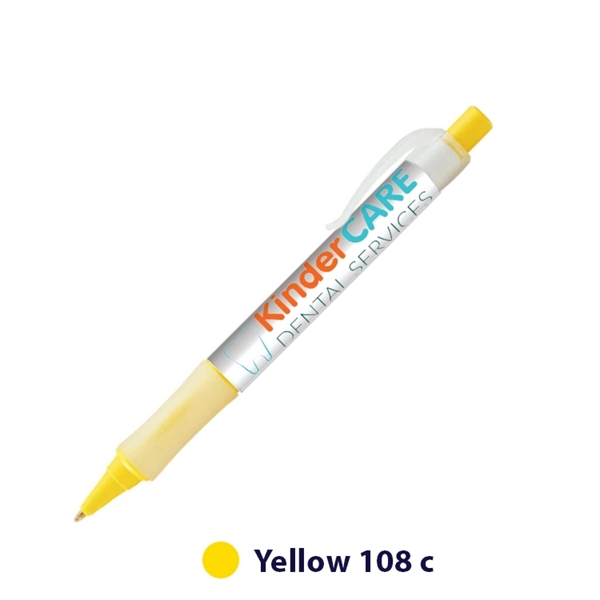 Plastic plunger-action ballpoint pen with wraparound imprint, pocket clip and textured... from ASI 62088 IDProductsource