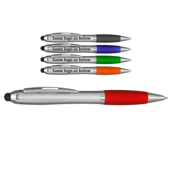 Twist-action ballpoint pen with colored rubber grip and stylus tip.... from ASI 39552 BEL Promo