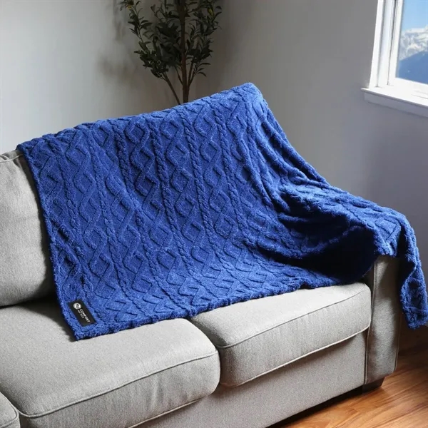 47" x 65" recycled sherpa fleece blanket with customizable rectangle patch.... from ASI 52840 Evans Manufacturing
