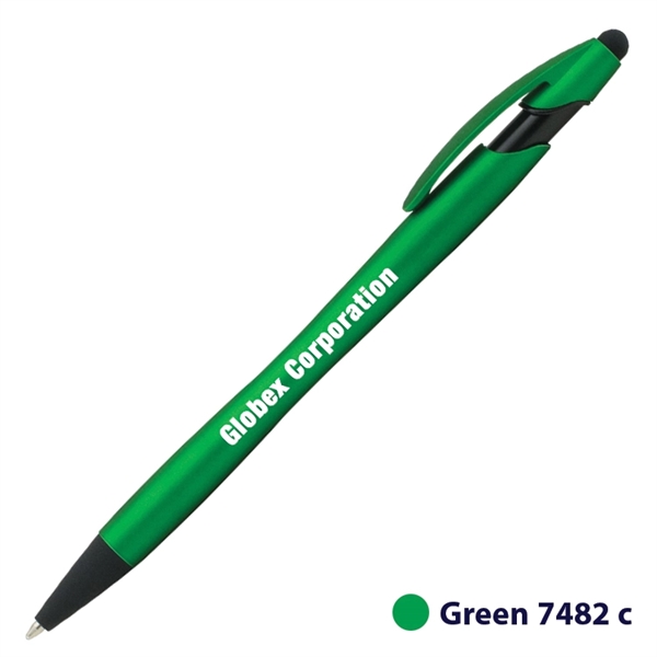 Plastic plunger-action ballpoint pen and stylus point with rubberized barrel and... from ASI 62088 IDProductsource