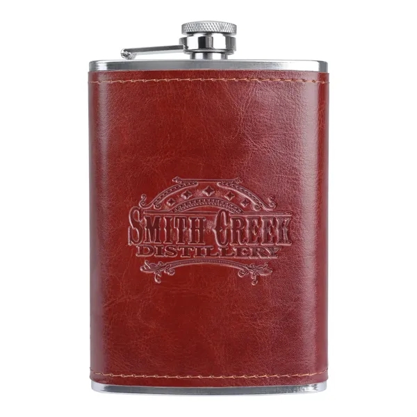 Leatherette 8 oz Flask.... from ASI 46755 Cosmo Promos