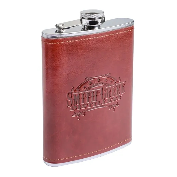 Leatherette 8 oz Flask.... from ASI 46755 Cosmo Promos