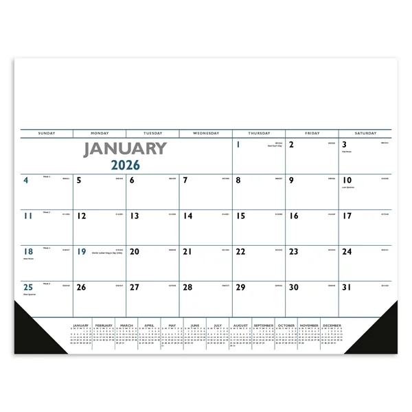 Blue & Black Desk Pad with Vinyl Corners... from ASI 40480 Koozie Group / Norwood Triumph Calendar