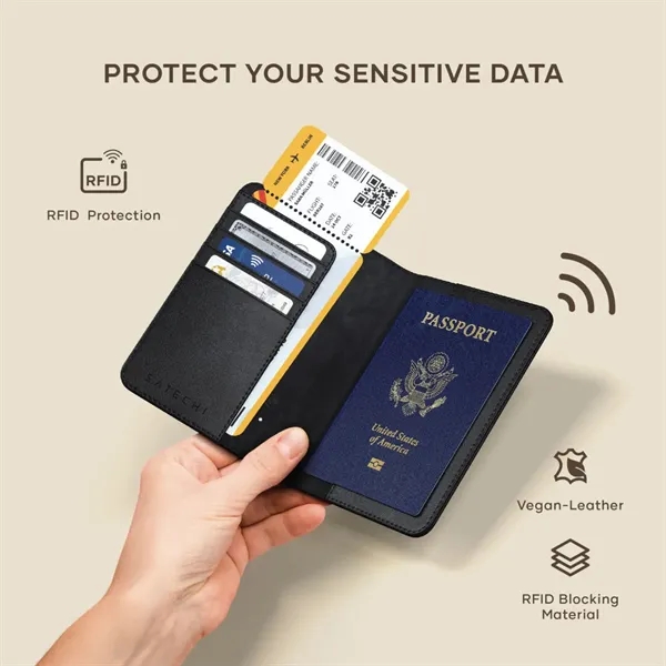 Satechi® Vegan-leather passport cover with Find My, RFID protection, wireless charging,... from ASI 84592 St Regis Group