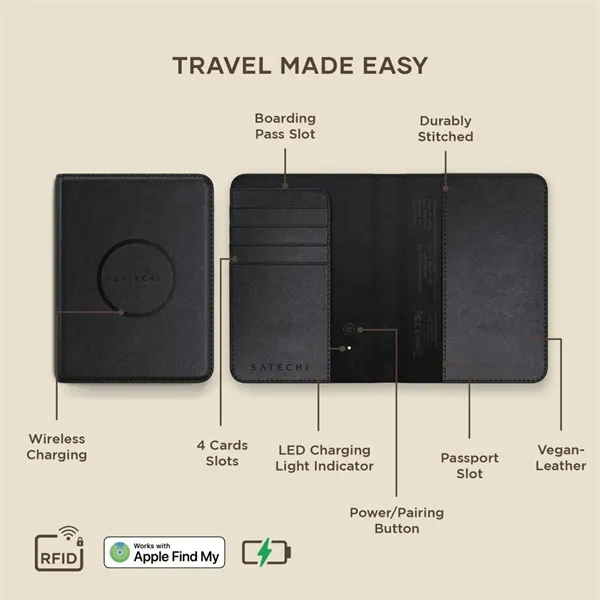 Satechi® Vegan-leather passport cover with Find My, RFID protection, wireless charging,... from ASI 84592 St Regis Group