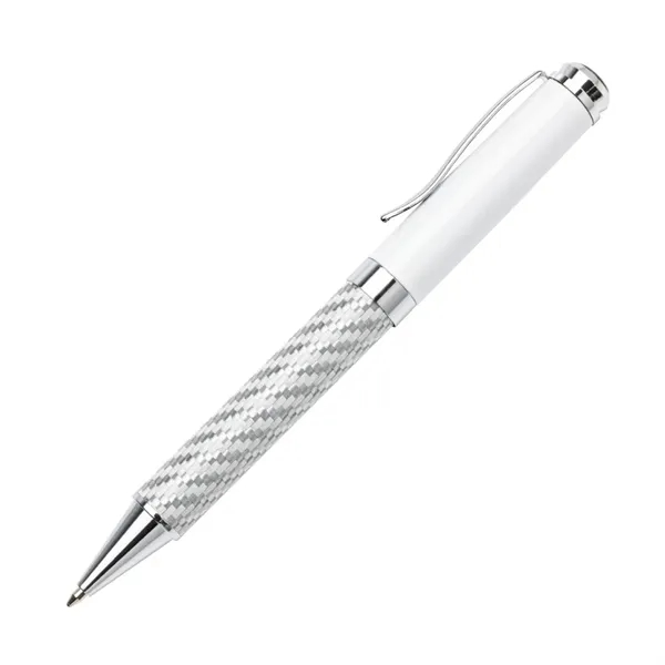 Metal twist-action ballpoint pen with chrome trim and carbon fiber barrel.... from ASI 84592 St Regis Group