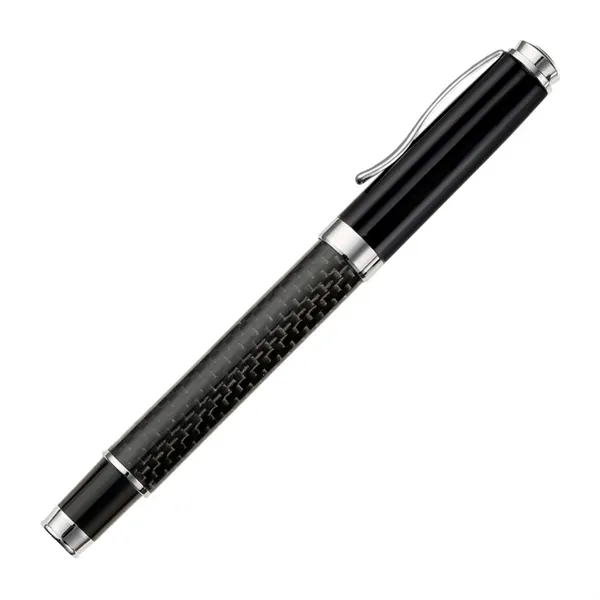 Metal rollerball pen with chrome trim and carbon fiber barrel.... from ASI 84592 St Regis Group