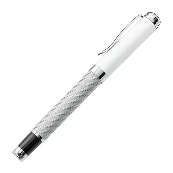 Metal rollerball pen with chrome trim and carbon fiber barrel.... from ASI 84592 St Regis Group