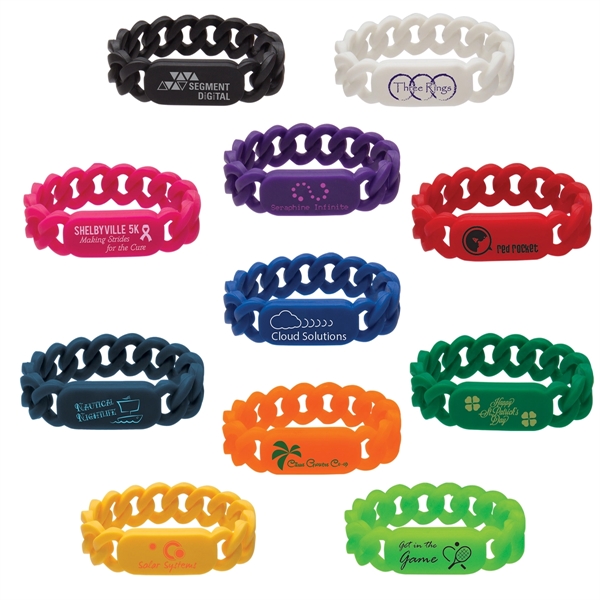 Silicone wristband with link design and pad printed graphics.... from ASI 62190 Illini