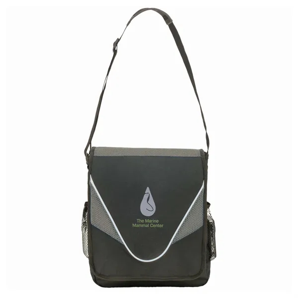Messenger bag with adjustable shoulder strap and water bottle holsters on... from ASI 46755 Cosmo Promos