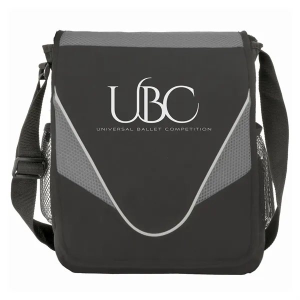 Messenger bag with adjustable shoulder strap and water bottle holsters on... from ASI 46755 Cosmo Promos