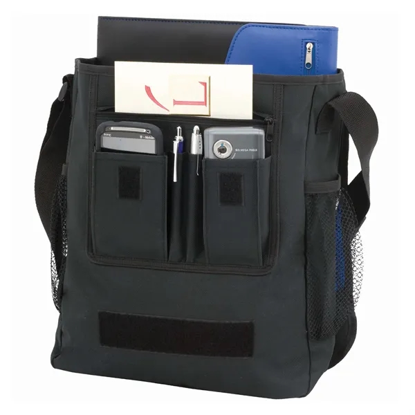 Messenger bag with adjustable shoulder strap and water bottle holsters on... from ASI 46755 Cosmo Promos