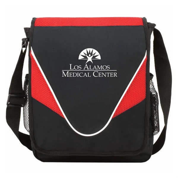 Messenger bag with adjustable shoulder strap and water bottle holsters on... from ASI 46755 Cosmo Promos