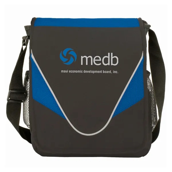 Messenger bag with adjustable shoulder strap and water bottle holsters on... from ASI 46755 Cosmo Promos