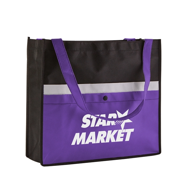 Non-woven tote bag with 5" gusset has snap closure front pocket,... from ASI 52840 Evans Manufacturing