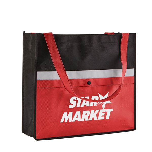 Non-woven tote bag with 5" gusset has snap closure front pocket,... from ASI 52840 Evans Manufacturing
