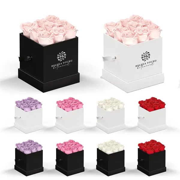 Arrangement of 9 roses in a square hat box.... from ASI 61125 Hit Promotional Products / Hit®