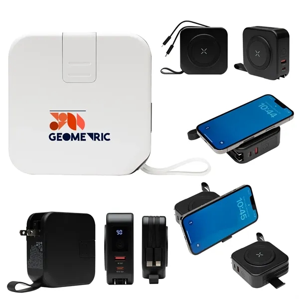 5-in-1 device with wall charger, wireless charger, power bank, charging cable... from ASI 61125 Hit Promotional Products / Hit®