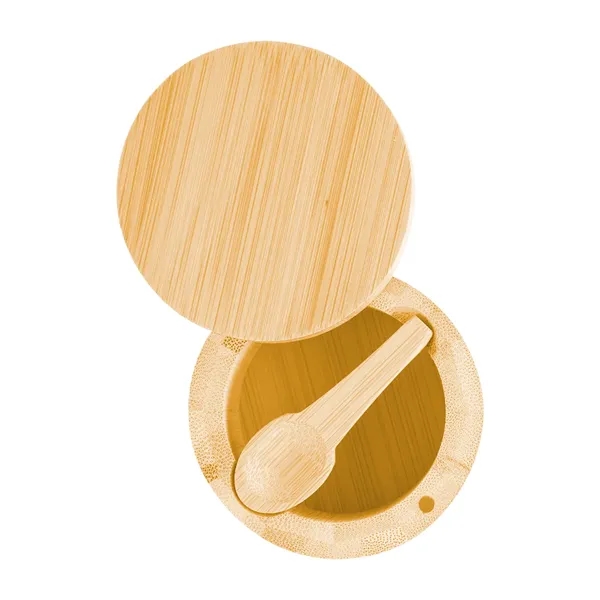 Bamboo container with magnetic swivel lid; situatable for salt, pepper, spices,... from ASI 61125 Hit Promotional Products / Hit®
