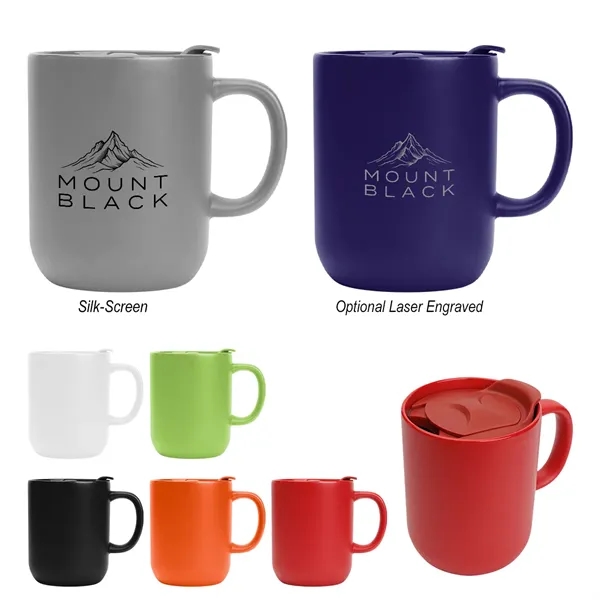 14 oz, ceramic mug with slide action lid.... from ASI 61125 Hit Promotional Products / Hit®