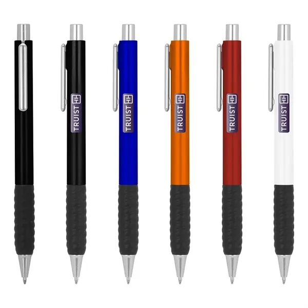 Recycled ABS plastic pen with a metallic barrel, plunger action mechanism... from ASI 88060 Snugz/USA Inc