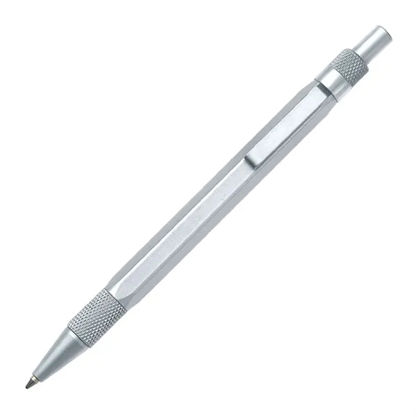 Metal click-action ballpoint pen with satin silver trim and textured grip.... from ASI 84592 St Regis Group