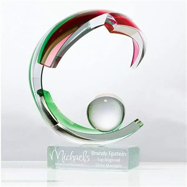 Glass art sculpture award, 7" x 6 1/2".... from ASI 84592 St Regis Group / R S Owens & Co Inc