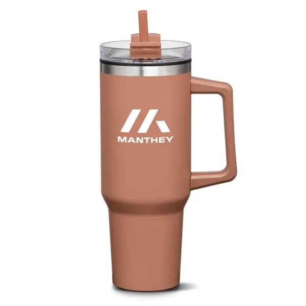 The versatile Benidorm Handle Travel Mug w/Straw offers a convenient way... from ASI 84592 St Regis Group