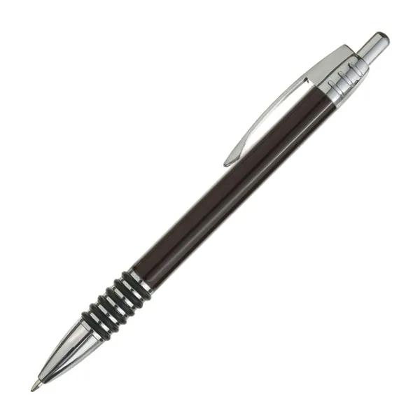 Aluminum click-action ballpoint pen with chrome trim and real rubber grip.... from ASI 84592 St Regis Group