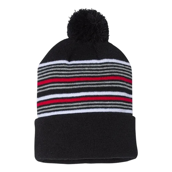 12" Striped Pom-Pom Knit Cap... from ASI 84358 S&S Activewear
