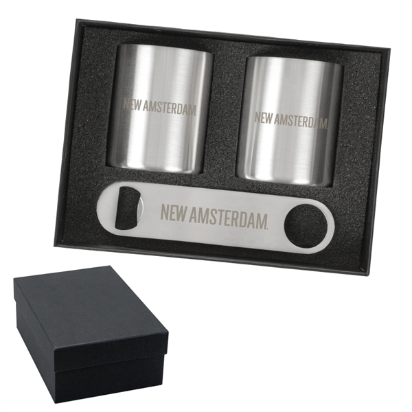 Gift set with two 10 oz. brushed finish stainless steel whiskey... from ASI 57655 STOPNGO Line