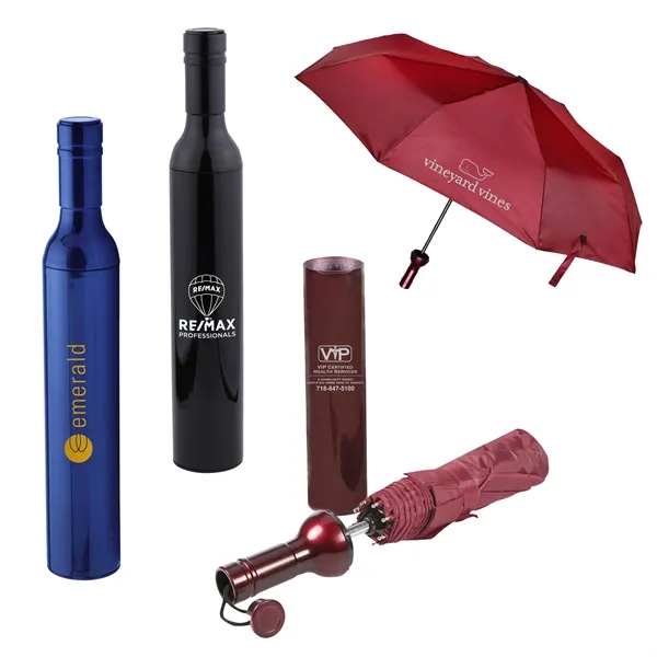 Twist open wine bottle umbrella. Bottle is 2"D x 12 /18"H.... from ASI 46755 Cosmo Promos