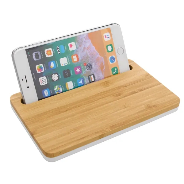 Bamboo Wireless Charging Pad with Phone Stand... from ASI 40480 Koozie Group