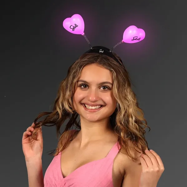Blank or Imprinted. Headband with pink LED heart boppers.... from ASI 34194 ALightPromos / Alight Promotional Products
