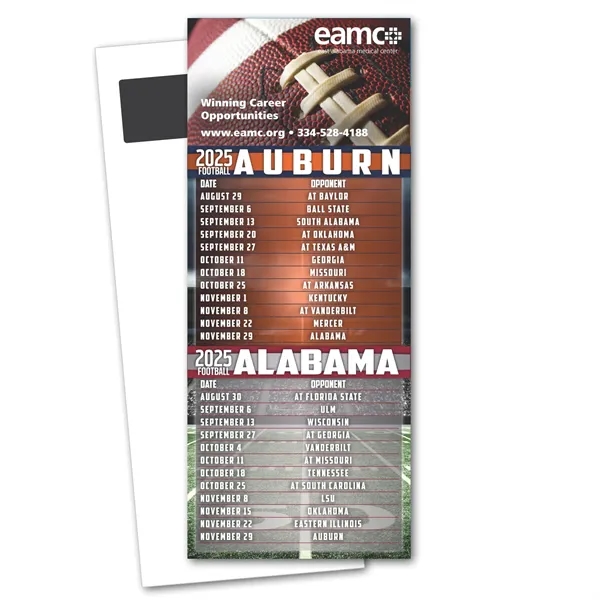 3 1/2" x 8 1/2" football themed schedule magnetic stick-up card... from ASI 68507 The Magnet Group / Magnet LLC™