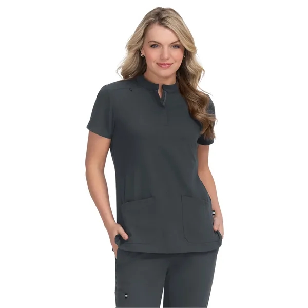 koi Women's Zipper-Neck Mandarin Collar Top... from ASI 86018 Scrub Authority / Uniform Stores