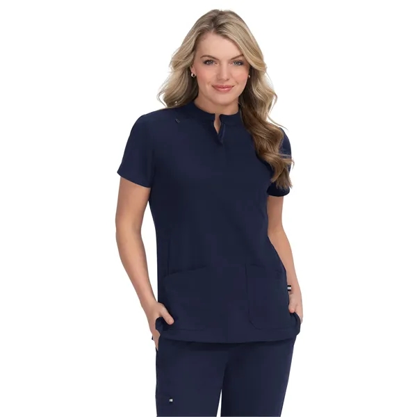 koi Women's Zipper-Neck Mandarin Collar Top... from ASI 86018 Scrub Authority / Uniform Stores