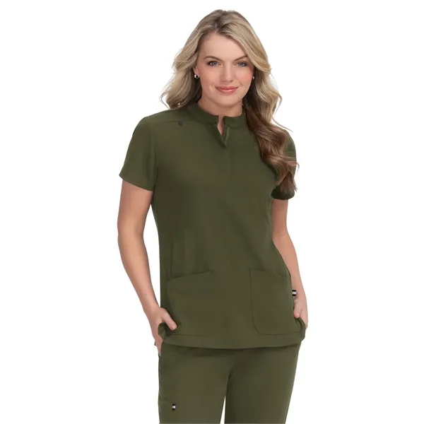 koi Women's Zipper-Neck Mandarin Collar Top... from ASI 86018 Scrub Authority / Uniform Stores