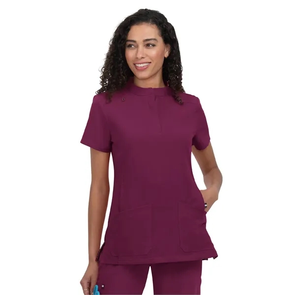 koi Women's Zipper-Neck Mandarin Collar Top... from ASI 86018 Scrub Authority / Uniform Stores