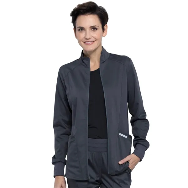 Cherokee Workwear Revolution Women's Zip Front High-Low Jacket... from ASI 86018 Scrub Authority / Uniform Stores