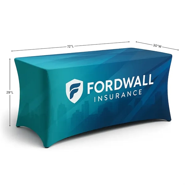 Full-color stretch table cover with reinforced foot pockets and double-hem finish.... from ASI 94105 Visual Textile Resource